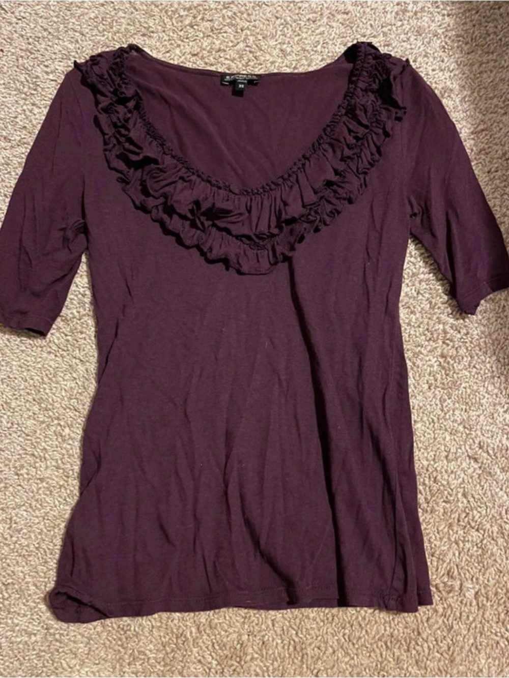 Express Women’s Plum Ruffle Scoop Neck Short Sleeve Top